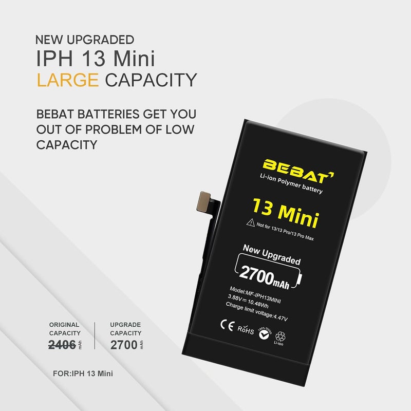 BEBAT Replacement for iPhone 13 MINI Battery, 2700mAh High Capacity Li-ion Polymer Replacement Battery for Model A2628 A2481 A2626 A2629 with Professional Repair Tool Kits - Image 3